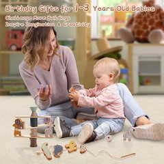 Wooden Animals Threading Toys Lacing Beads for Toddlers,Stacking Blocks Balan…