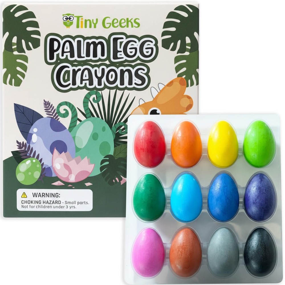 TinyGeeks 12 Color Egg Crayons – Palm Grasp Non-Toxic and Washable for Toddle…