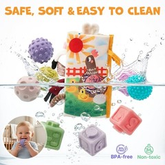 Montessori Sensory Baby Toy Set for 6-12 Months – Stacking Cups, Soft Blocks, Sp