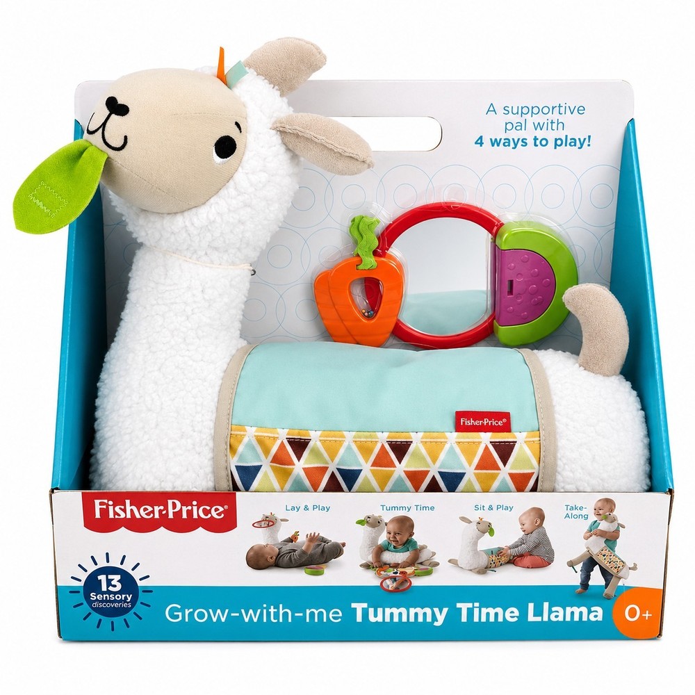 Fisher-Price Grow-With-Me Tummy Time Llama Baby Activity Mat Plush Toy