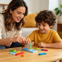 Portable Tabletop Stacking Toy with Color Pieces and Tray Base