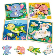 4pcs Wooden Toddler Jigsaw Puzzle Gift Toy for 1 2 3 Years Old Boys and Girls