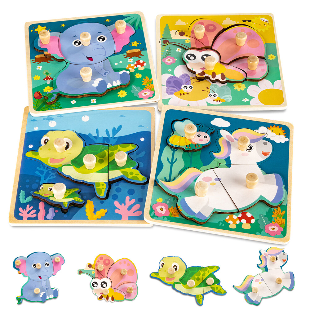 Wooden Puzzles for Toddlers 1-3 Toys Gifts for 1 2 3 Year Old Boys Girls, 4 Pack