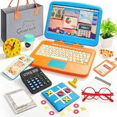Home Office Pretend Play Toys for , 20PCS Mini Workspace with Laptop, Calcula…