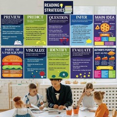 Fankya 16PCS Reading Strategies Posters Classroom Library Decor Reading Bulle…