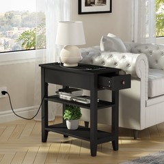 ChooChoo Black End Table Set of 2, Sofa Side Table Living Room with Charging …