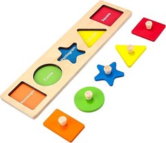First Jumbo Knob Wooden Shape Puzzles for Toddlers 1-3,Montessori Shapes