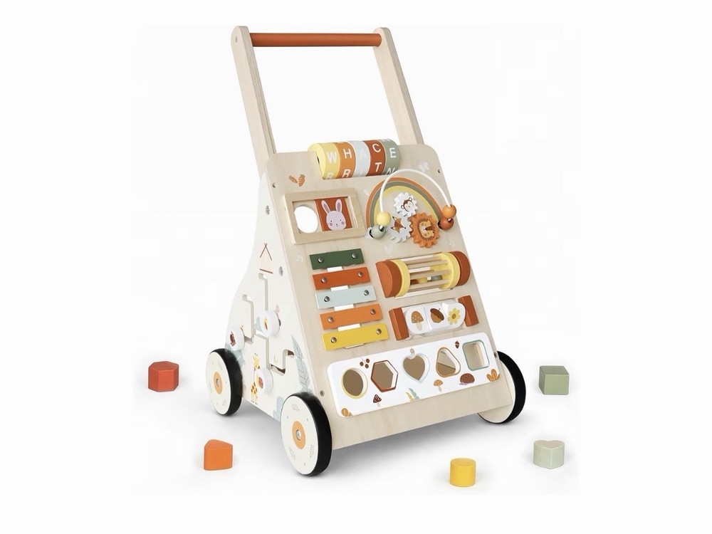 Wooden Baby Walker with Wheels, Baby Push Walker Activity Center for Babies 1…