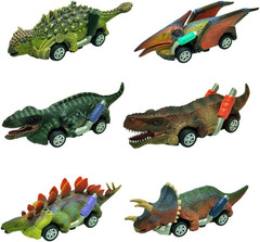 DINOBROS Dinosaur Toy Pull Back Cars,6 Pack Dino Toys for 3 Year Old Boys Girls