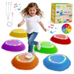 Rechargeable Stepping Stones for Kids, 6pcs Music and Light Up Non-Slip Rainbow