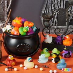 JOYIN 24 PCS Halloween Rubber Ducks, Small, Orange, Black, White