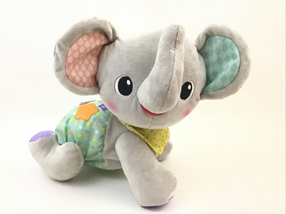 Vtech Explore And Crawl Gray Plush Elephant Sounds Baby Interactive Toy VIDEO