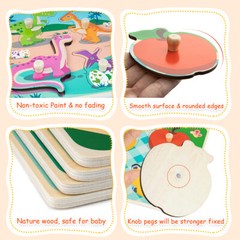 Wooden Peg Puzzle Educational & Learning Montessori Toy for Kids Babies 4 Pcs