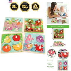 Wooden Peg Puzzles for Toddlers 1-3, Kids’ Educational Preschool Peg Puzzle T…