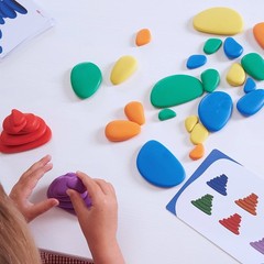 Sorting and Stacking Stones – 36 Plastic Pebbles in 6 Colors – Early Math Toy