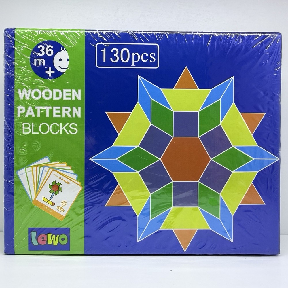 Wooden Pattern Blocks 130 Pieces Education & Development Create Patterns Ages 3+