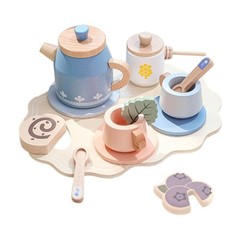 Kids Wooden Pretend Kitchen Teapot Set Learning Toy With Dish Cup Ages 3+