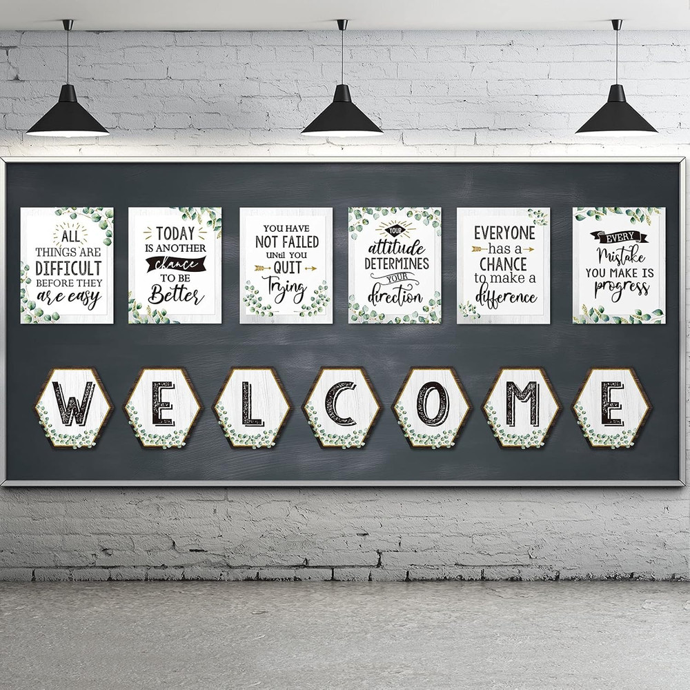 13 Pcs Eucalyptus Bulletin Board Posters Classroom Motivational Green Inspiratio