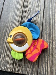 Vintage Ball Crinkle Baby Fish Toy Yellow Orange Pink Blue Plastic China Sunfish