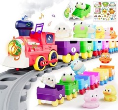 Toddler Train Track Toys,Electric Farm Animal Train Set, Realistic Steam