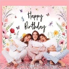 7x5ft Pink Floral Decoration Backdrop for Women Girl Birthday Party Spring Fl…