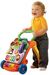 VTech Baby Push Walker Sit-to-Stand Toddler Interactive Learning Toy Orange