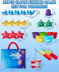 23pcs Sea Animal Cloth Fish Game for kids with 2 Fishing Pole, Montessori Toy