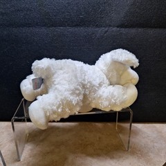 Baby Gund Plush White Lamb Rattle #58133 Embroidered Face Curly Plush Fur 8″