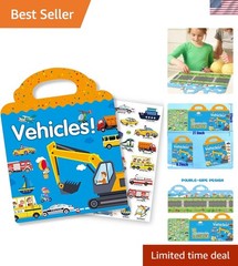 Portable Reusable Sticker Activity Book for Kids – Trucks & Vehicles Theme