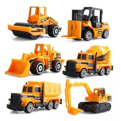 6 Pack Diecast Construction Vehicles Toys – Mini Digger Cake Toppers – Yellow