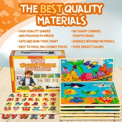 7 Pack Wooden Puzzles for Toddlers 2 3 4 5 Years Old – 7 Colorful Chunky Wood…