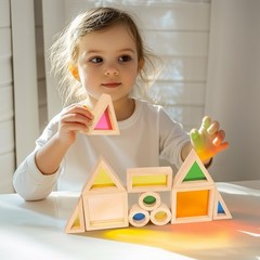 Wood Building Blocks Set for , 32 Pcs Rainbow Stacker Stacking Game Construct…