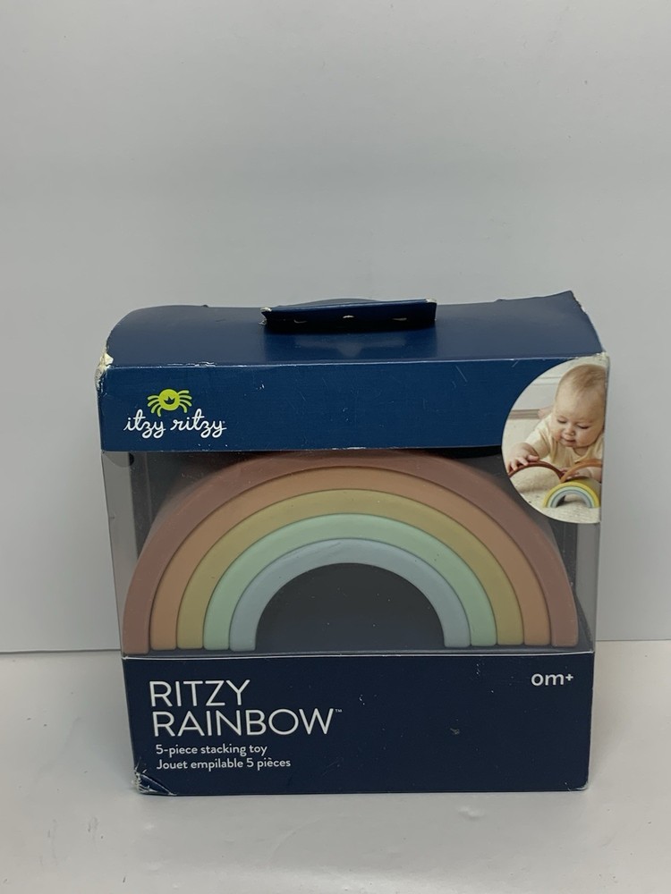 Itzy Ritzy Rainbow Stacking Toy ~ Baby Toddler Soft Silicone 5 Pc Toys NEW