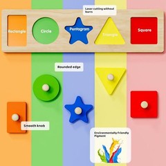 First Jumbo Knob Wooden Shape Puzzles for Toddlers 1-3,Montessori Shapes