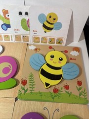Montessori Developmental Toddler Jigsaw 6 Puzzle Wooden Complete Set W Cards Bag