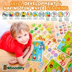 7 Pack Wooden Puzzles for Toddlers 2 3 4 5 Years Old – 7 Colorful Chunky Wood…