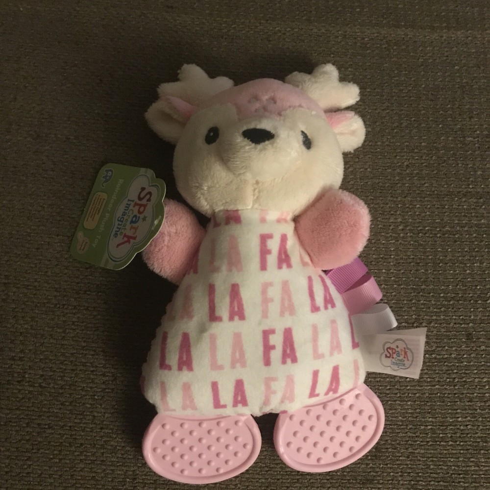 Spark Create Imagine Pink Deer Crinkle Baby Plush Toy Holiday Rattle Teether New