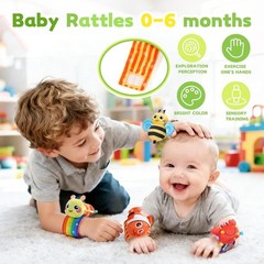 Baby rattles 0-6 Months, Cute Soft Newborn Wrist Rattle Foot Finder Socks Set,
