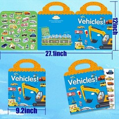 Reusable Sticker Book for Kids, Vehicles Truck Stickers Educational Learning Toy