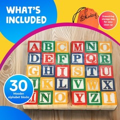 Skoolzy 30 PCS Baby Blocks – Small Wooden ABC Blocks for Toddlers 2-5 – Alphabe