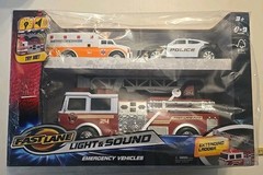NEW! NIB RARE! 3 Pack Fast lane Emergency Vehicles FIRETRUCK POLICE AMBULANCE