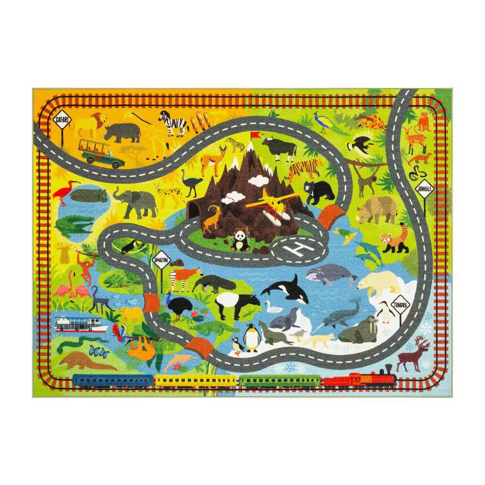 Multi-Color Kids Children Bedroom Animal Safari Road Map Educational Learning 8