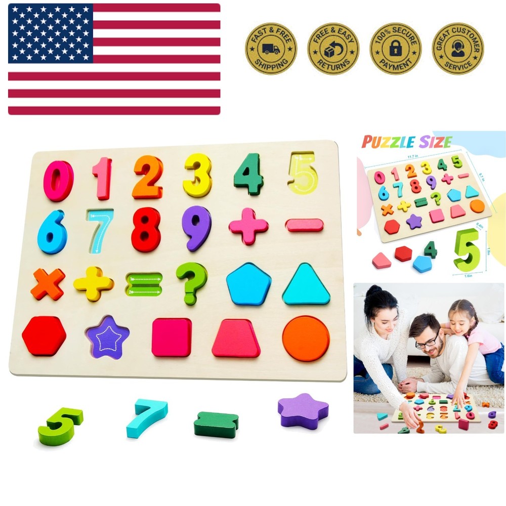Wooden Puzzles for Toddlers, Number Shape Toddler Puzzles, Number Blocks Toys…