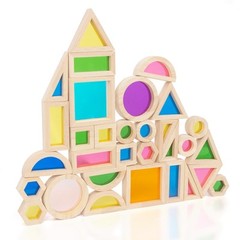 Wood Building Blocks Set for Kids, 32 Pcs Rainbow Stacker Stacking Game Const…