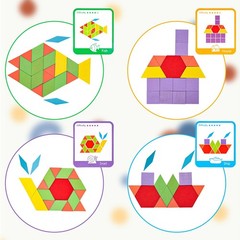LovesTown 209 PCS Shapes Wooden Pattern Blocks for Kids,Geometric with Activi…