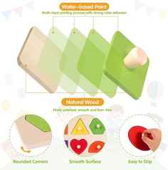 Montessori Wooden Peg Shape Puzzles for Toddlers 1-4, Sturdy Easy-Grip Education