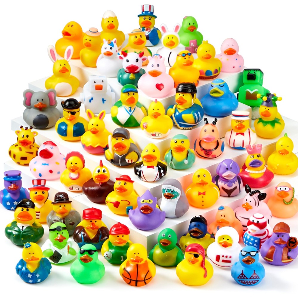 JOYIN 30 Pcs Rubber Ducks, Random Assortment Ducks Bulk with Mesh Carry Small