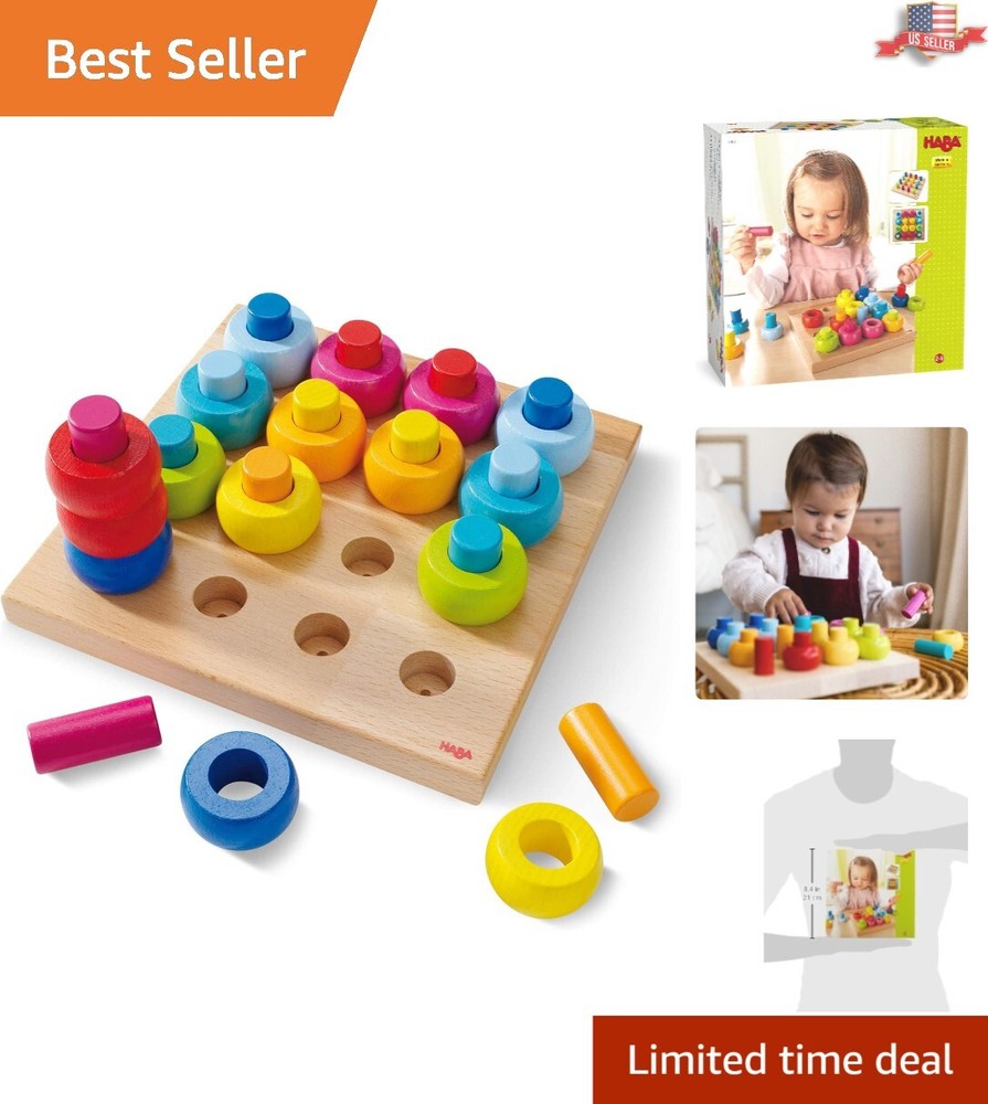 33-Piece German Beech Wood Stacking Rings – Multi-Color Sorting Toy for Toddlers