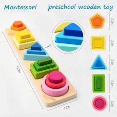 Wooden Montessori Sorting Stacking Toy 20 Pieces Educational Fine Motor Skill