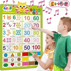 Bilingual Talking Numbers Kids Education Poster English & Spanish Shapes Colors